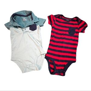 Baby Boys 18 Months Carters Bodysuits Lot Of 2  Red Stripes Short Sleeve